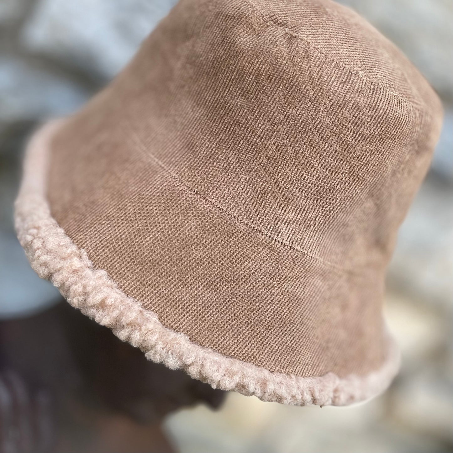 Foxy Sherpa Reversible Bucket Hat. Tan.