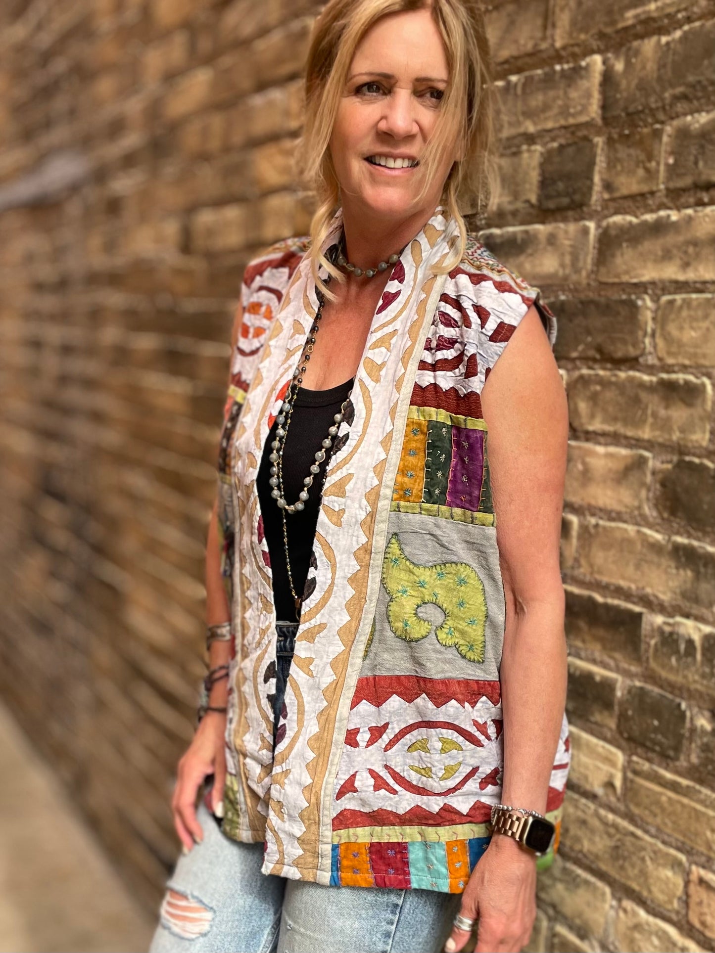 Dakota  Patchwork Hand Stitched Kantha Vest - Style 2