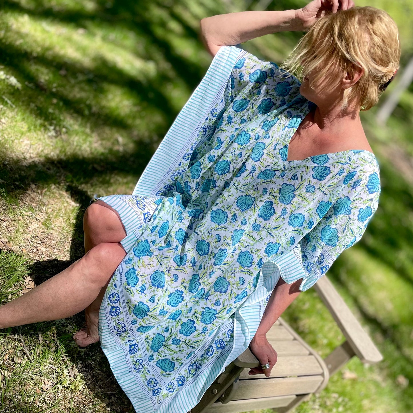 Boca Cotton Kaftan - Blue Floral