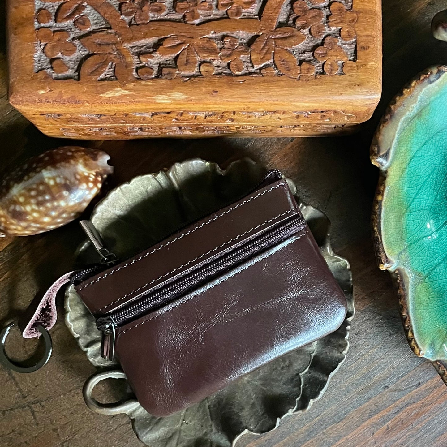 Mini Leather Coin Purse/Wallet Key Chain.