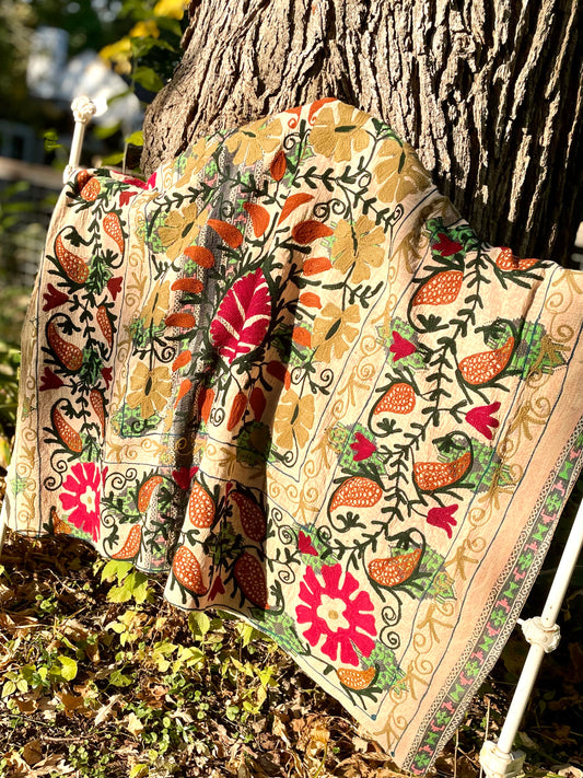 Rowena Reversible Embroidered  Kantha Quilt.