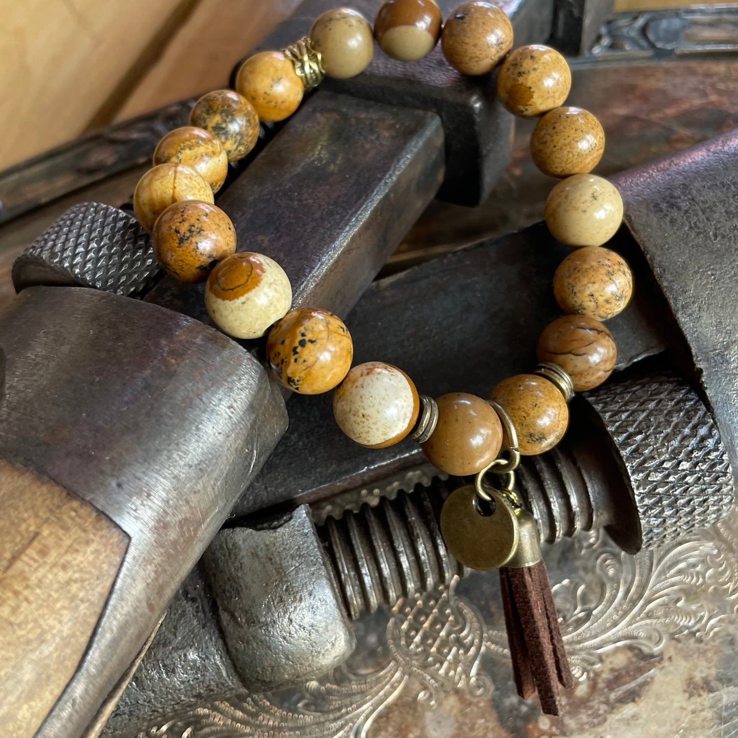 Bailey Beaded Tassel Bracelet - Tan