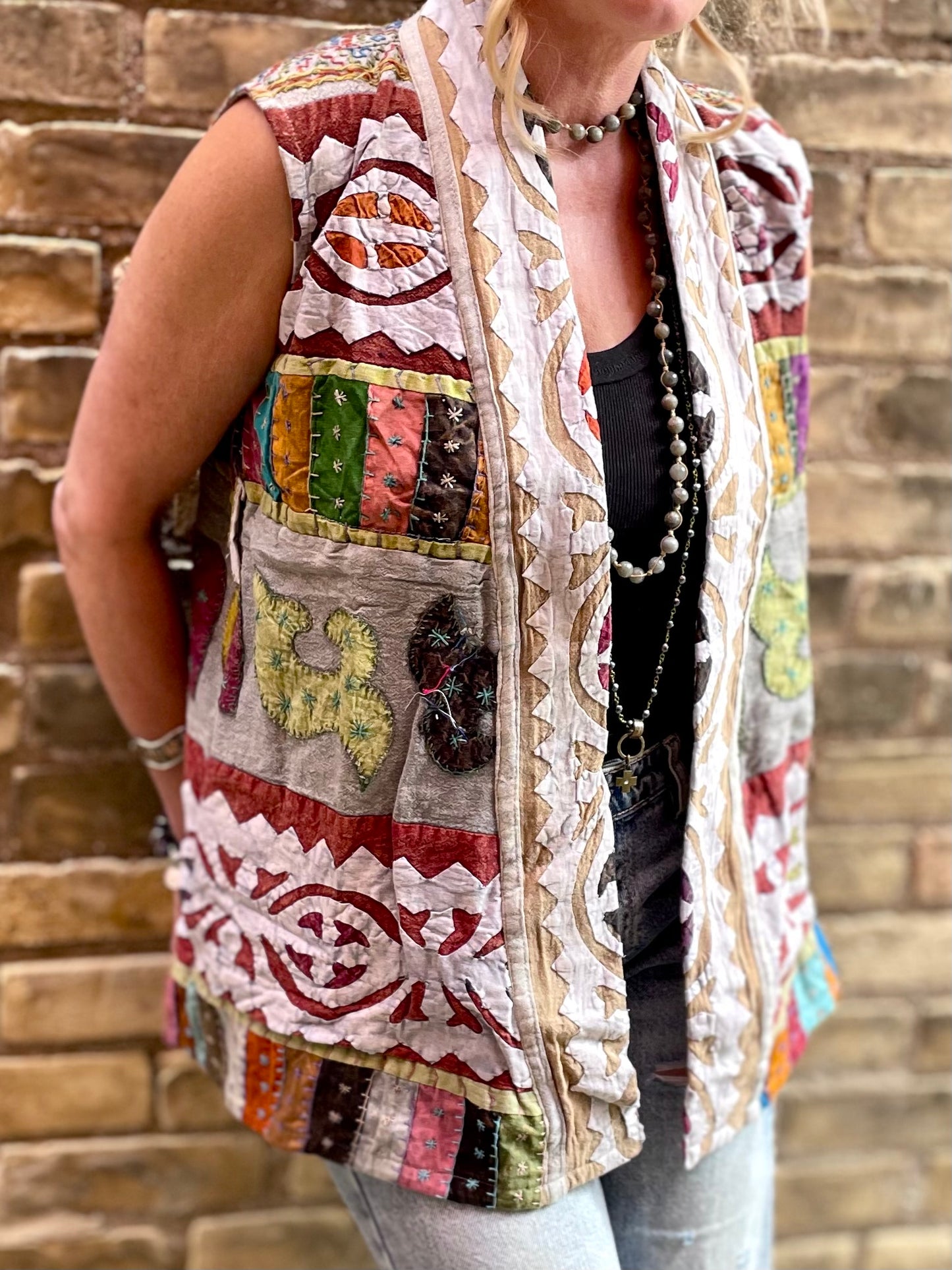 Dakota  Patchwork Hand Stitched Kantha Vest - Style 2