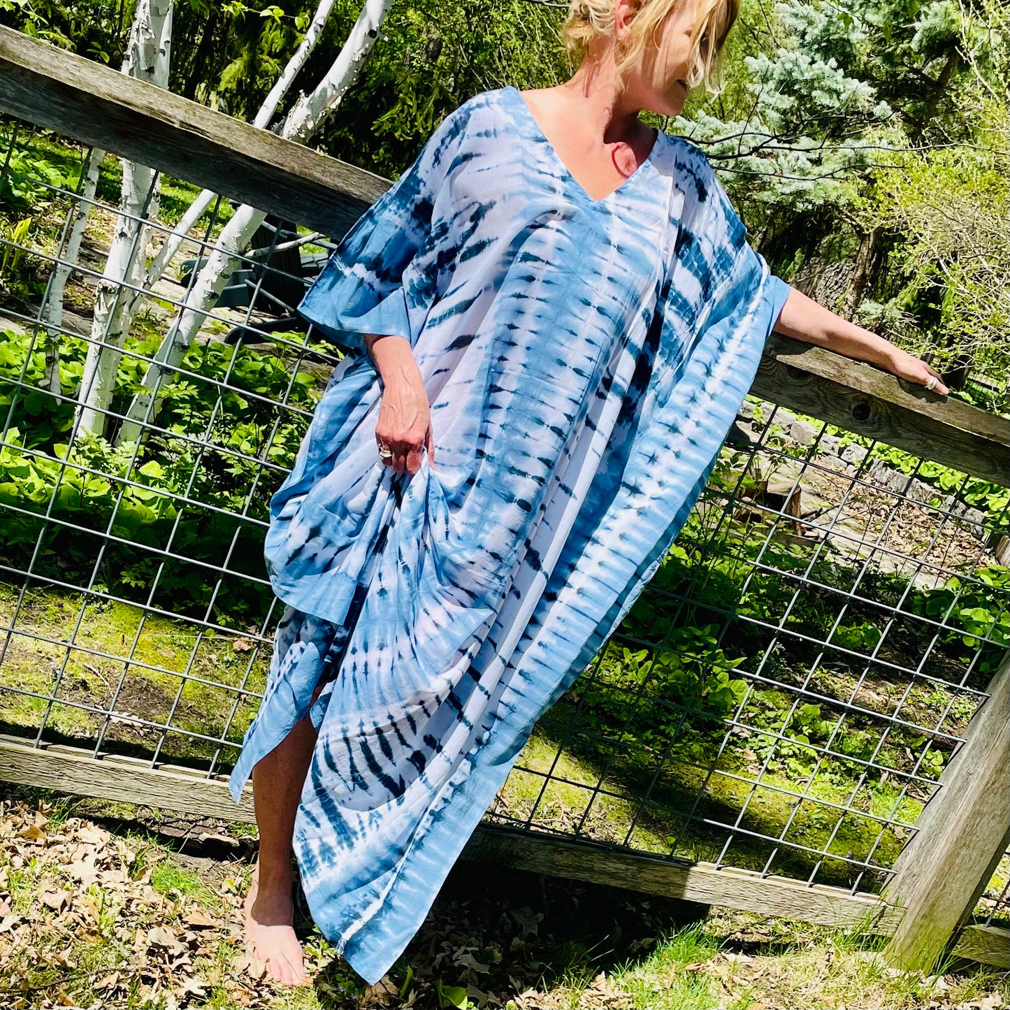 Boca Cotton Kaftan - Aqua & Navy