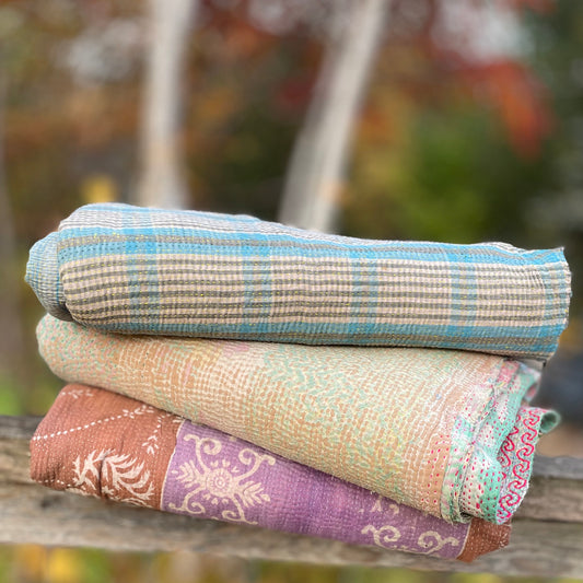 Theodora Reversible Kantha Quilts. Set of 3.