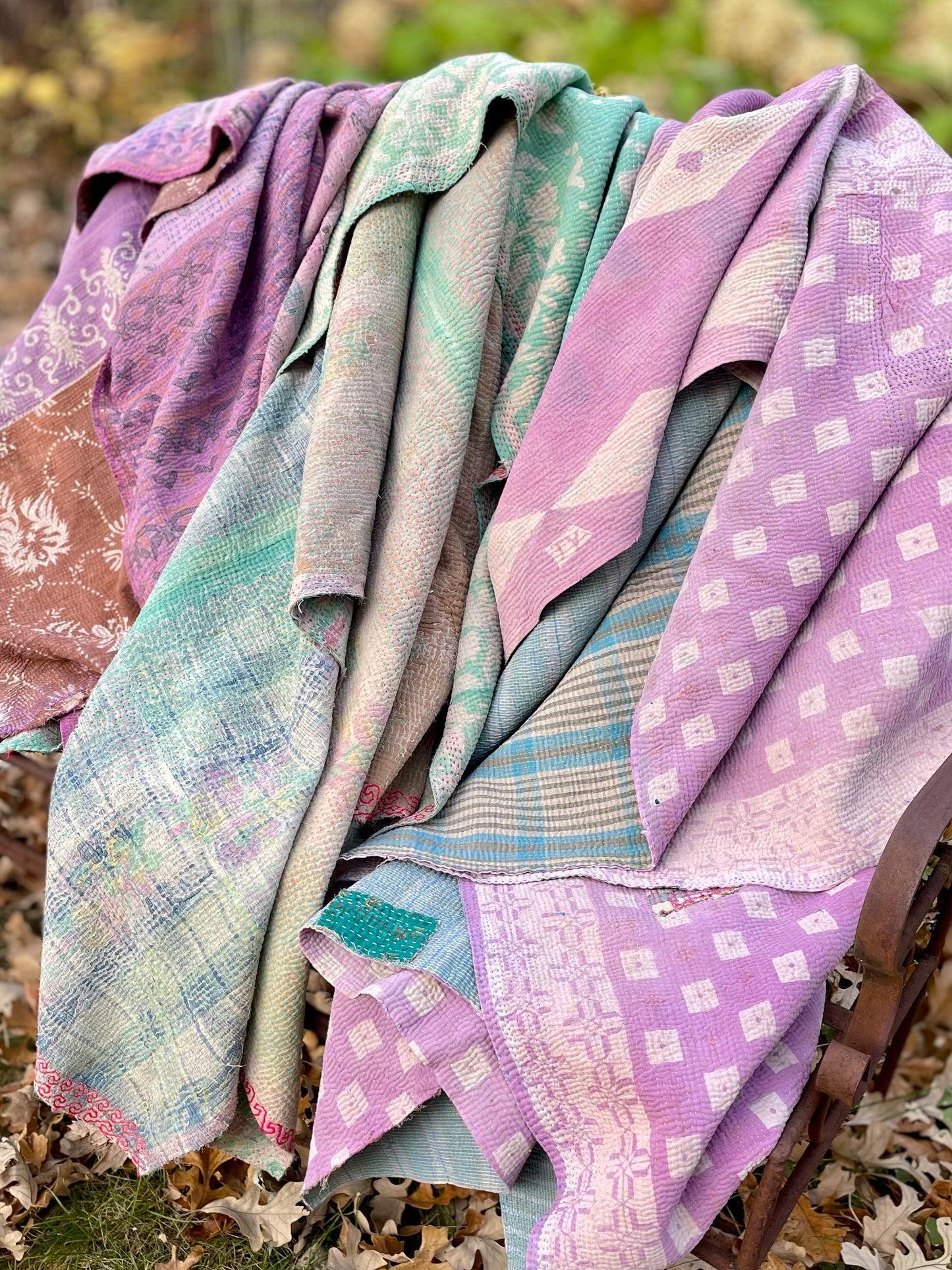 Theodora Reversible Kantha Quilts. Set of 3.