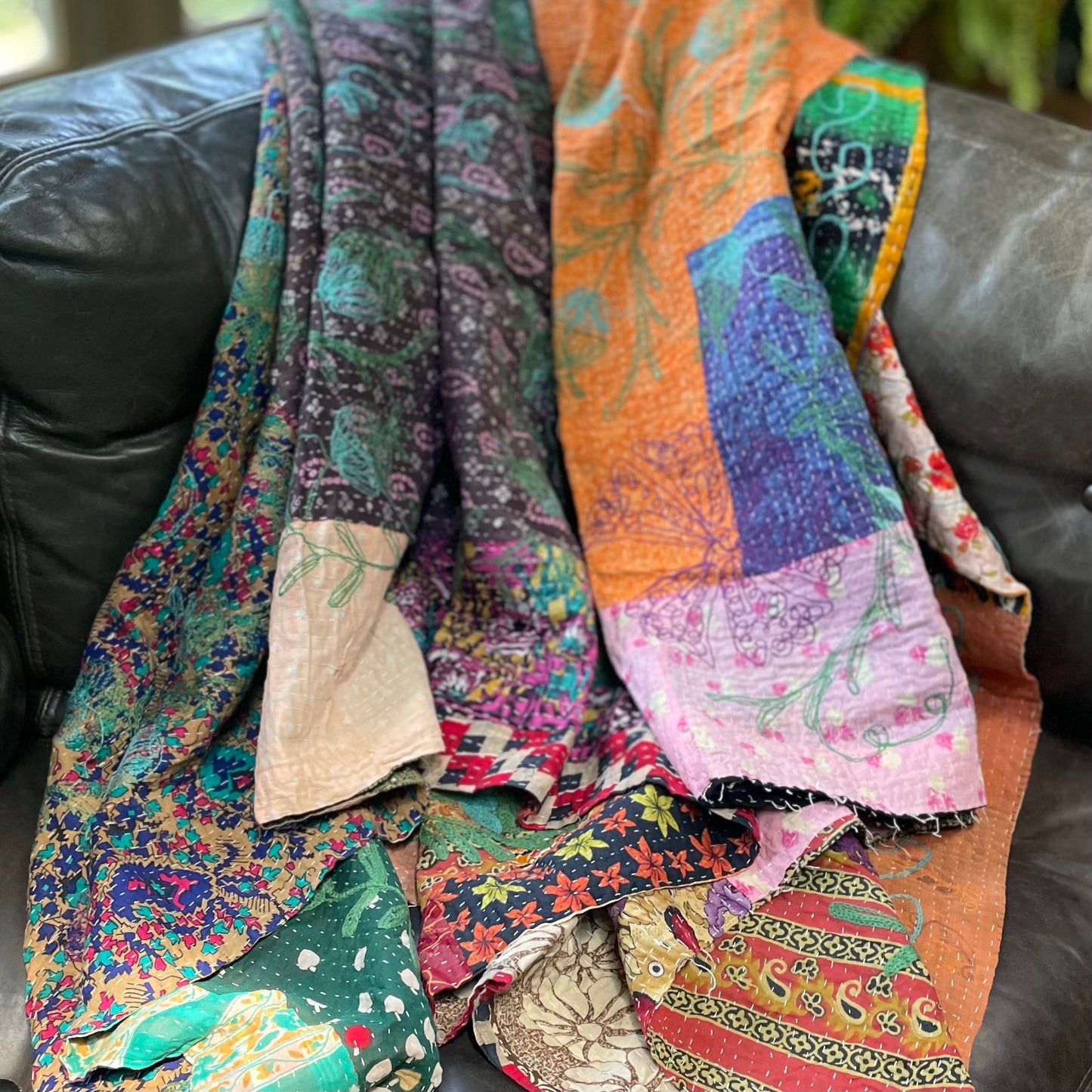 Rowena Reversible Embroidered  Kantha Quilt.