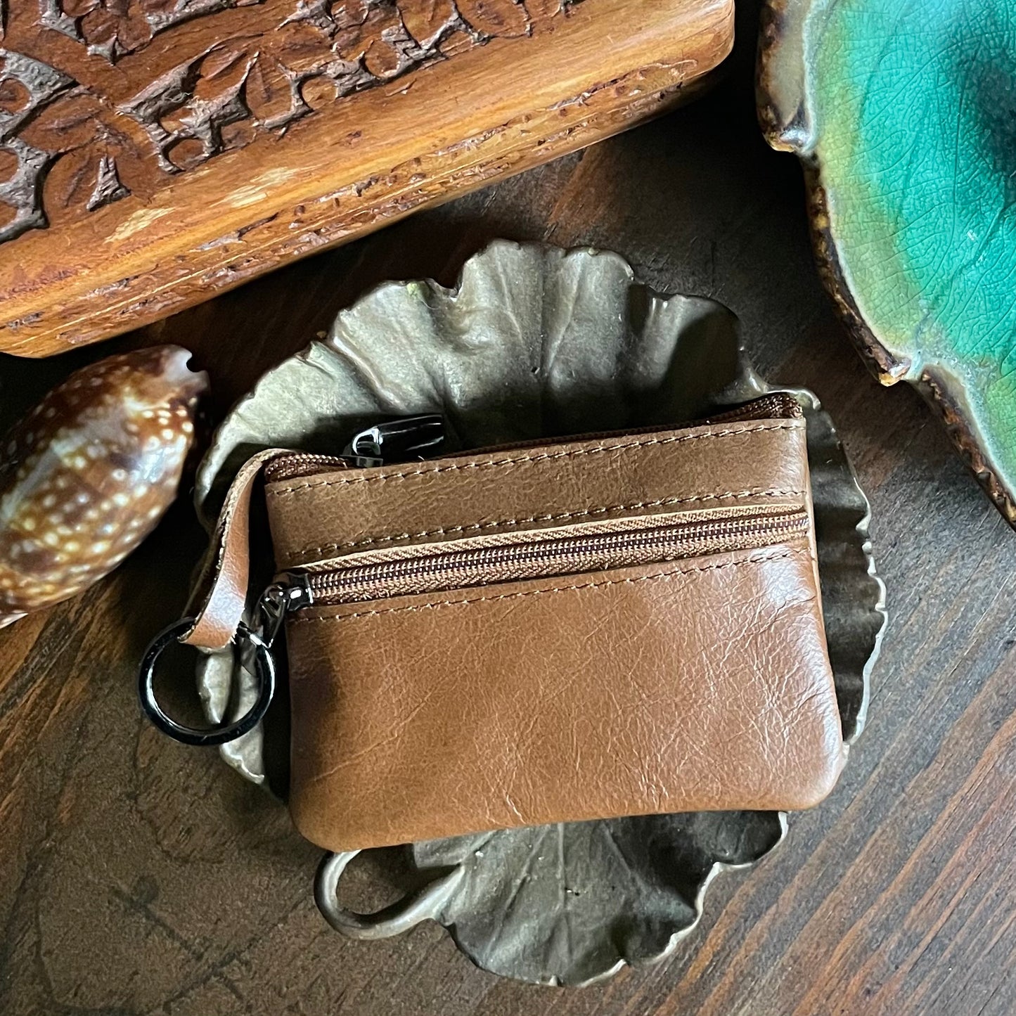 Mini Leather Coin Purse/Wallet Key Chain.