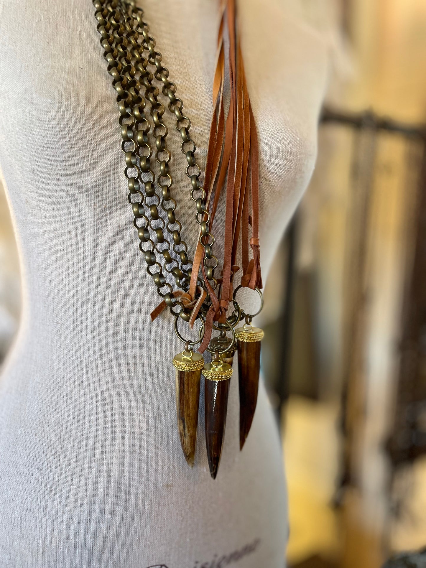 Amy Louise Carved Buffalo Bone Pendant Necklace.