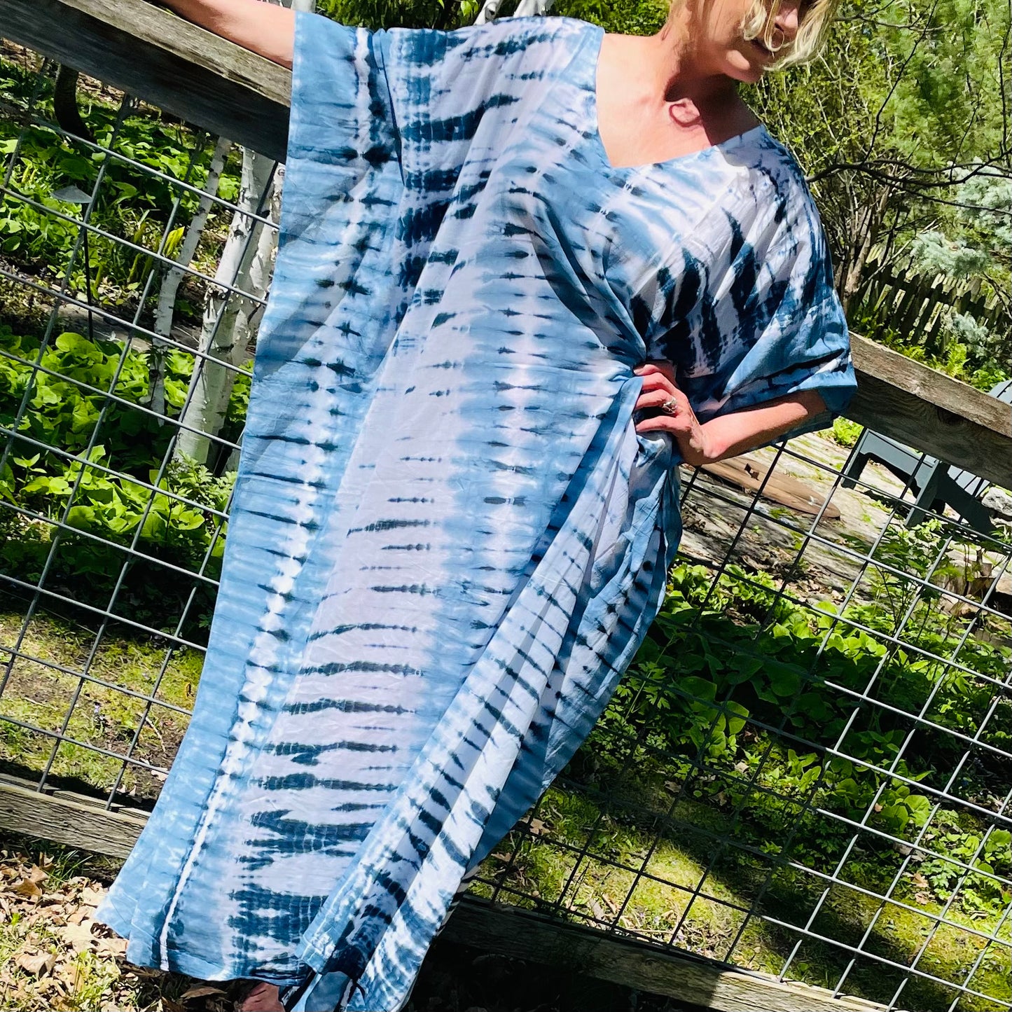 Boca Cotton Kaftan - Aqua & Navy