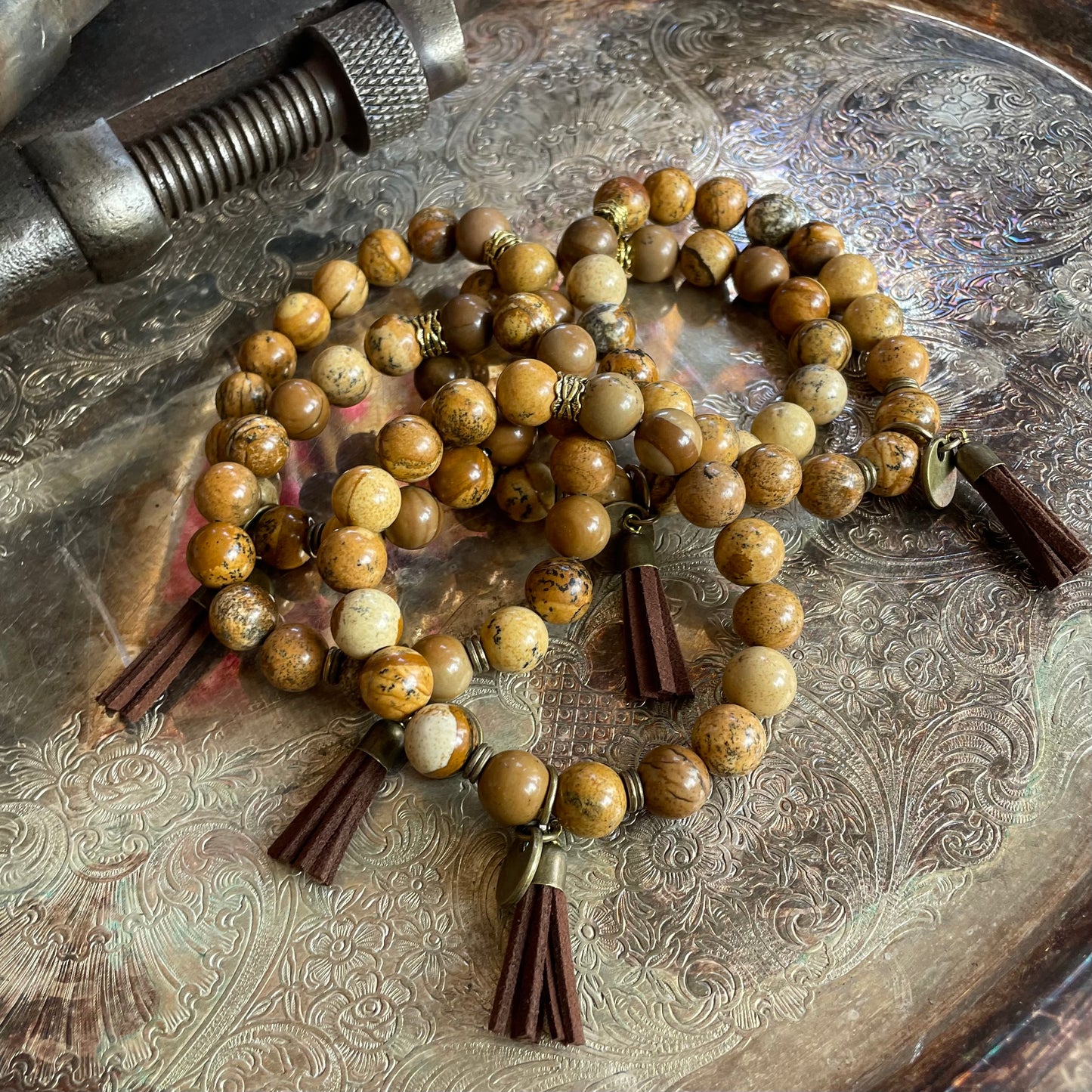 Bailey Beaded Tassel Bracelet - Tan