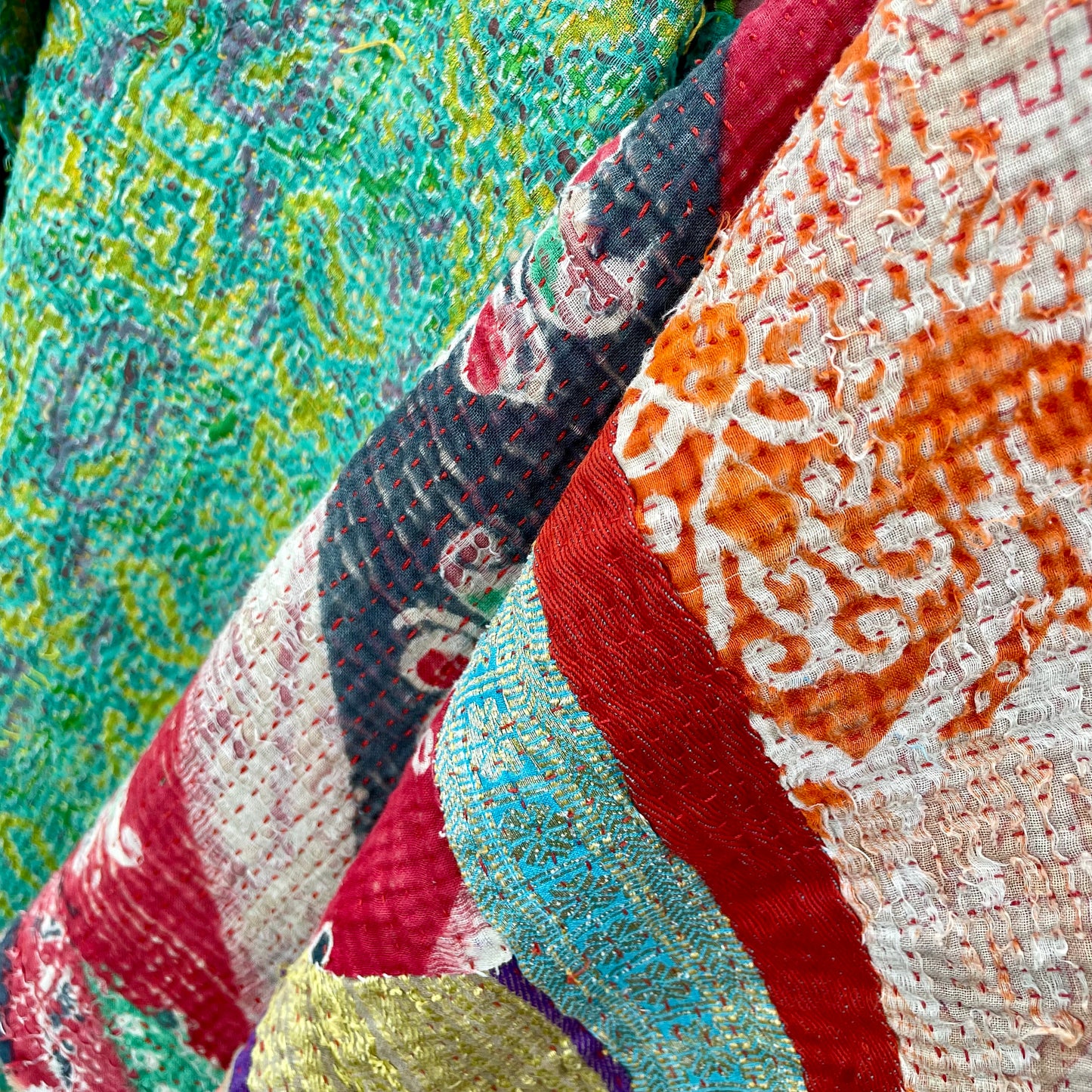 Theodora Reversible Kantha Quilts. Set of 6.