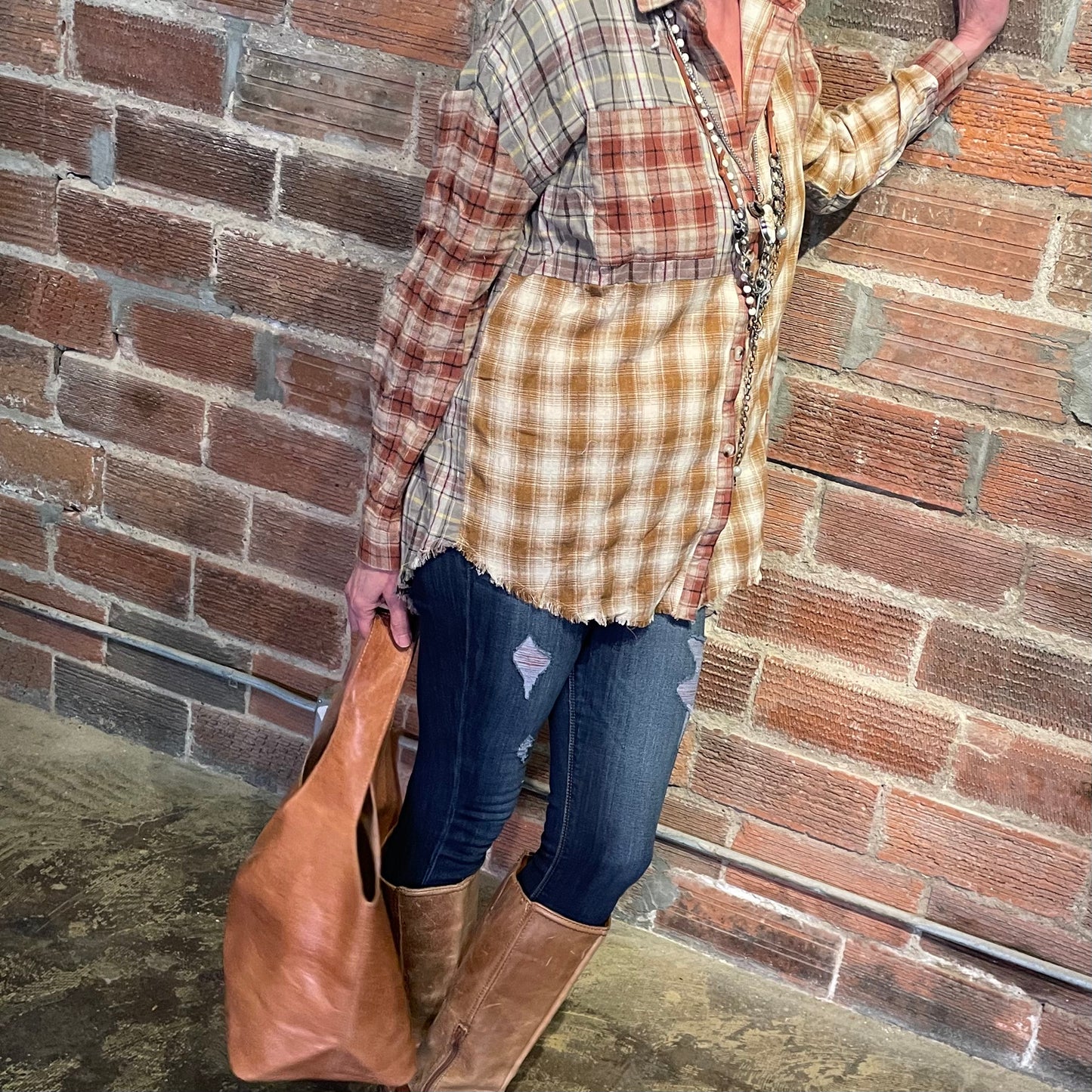 Pepper Patchwork Plaid  Shirt - Tan