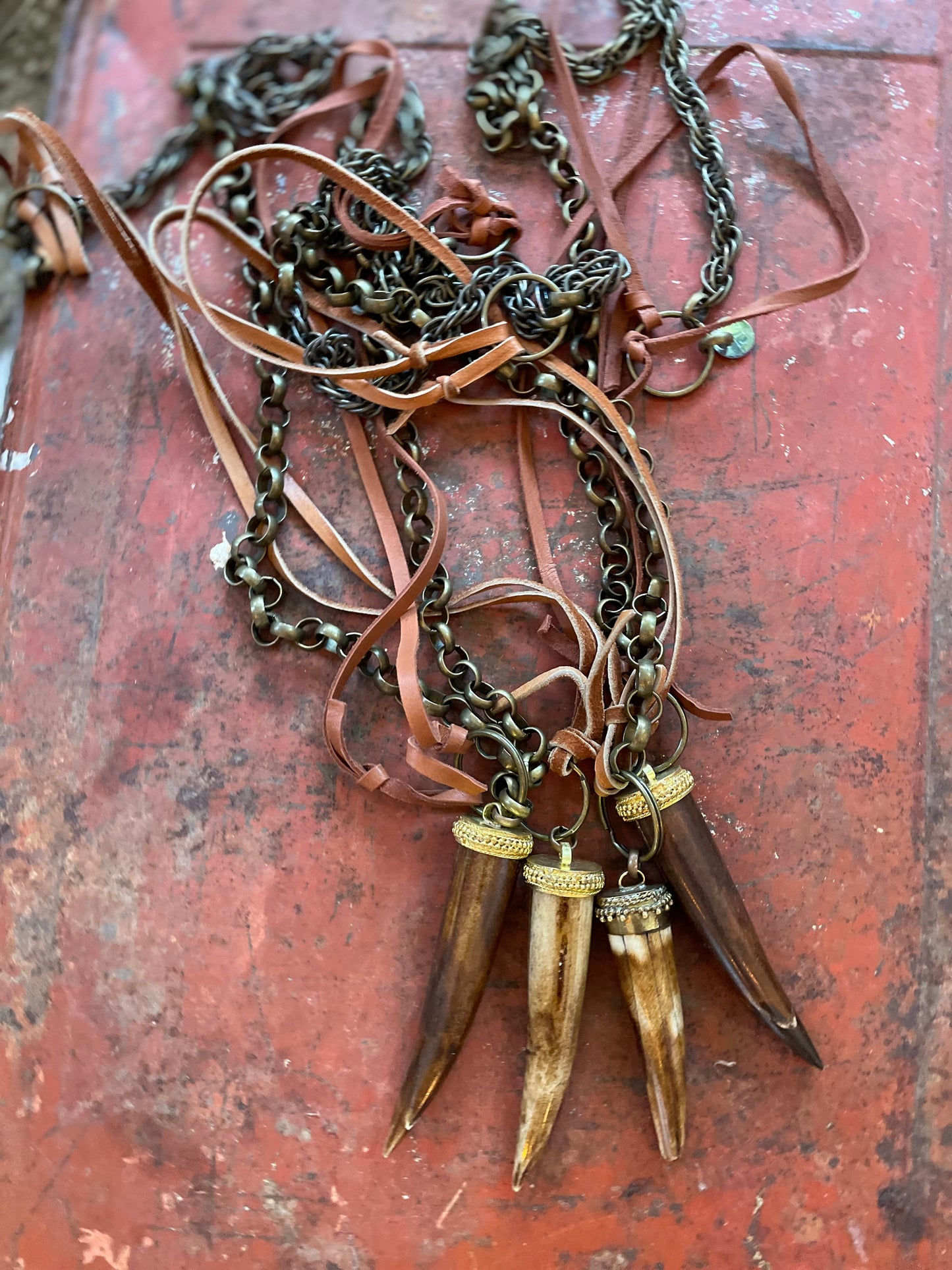 Amy Louise Carved Buffalo Bone Pendant Necklace.