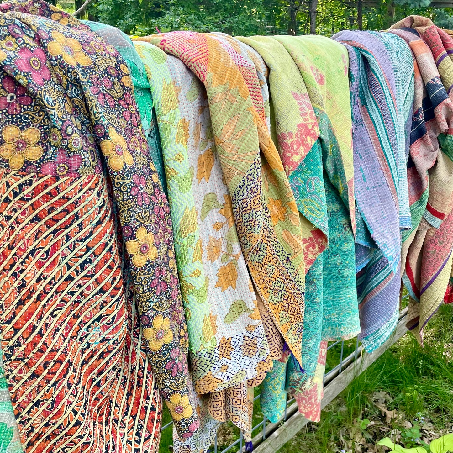 Theodora Reversible Kantha Quilts. Set of 6.