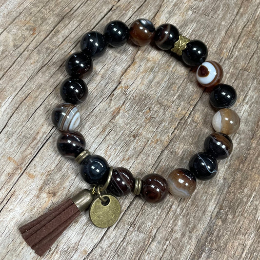 Bailey Beaded Tassel Bracelet - Dark Brown