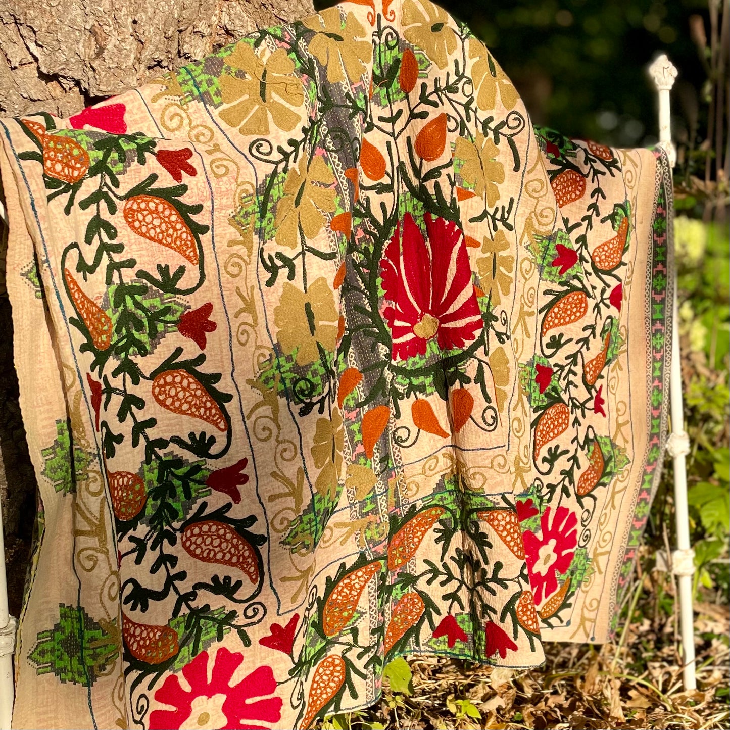 Rowena Reversible Embroidered  Kantha Quilt.