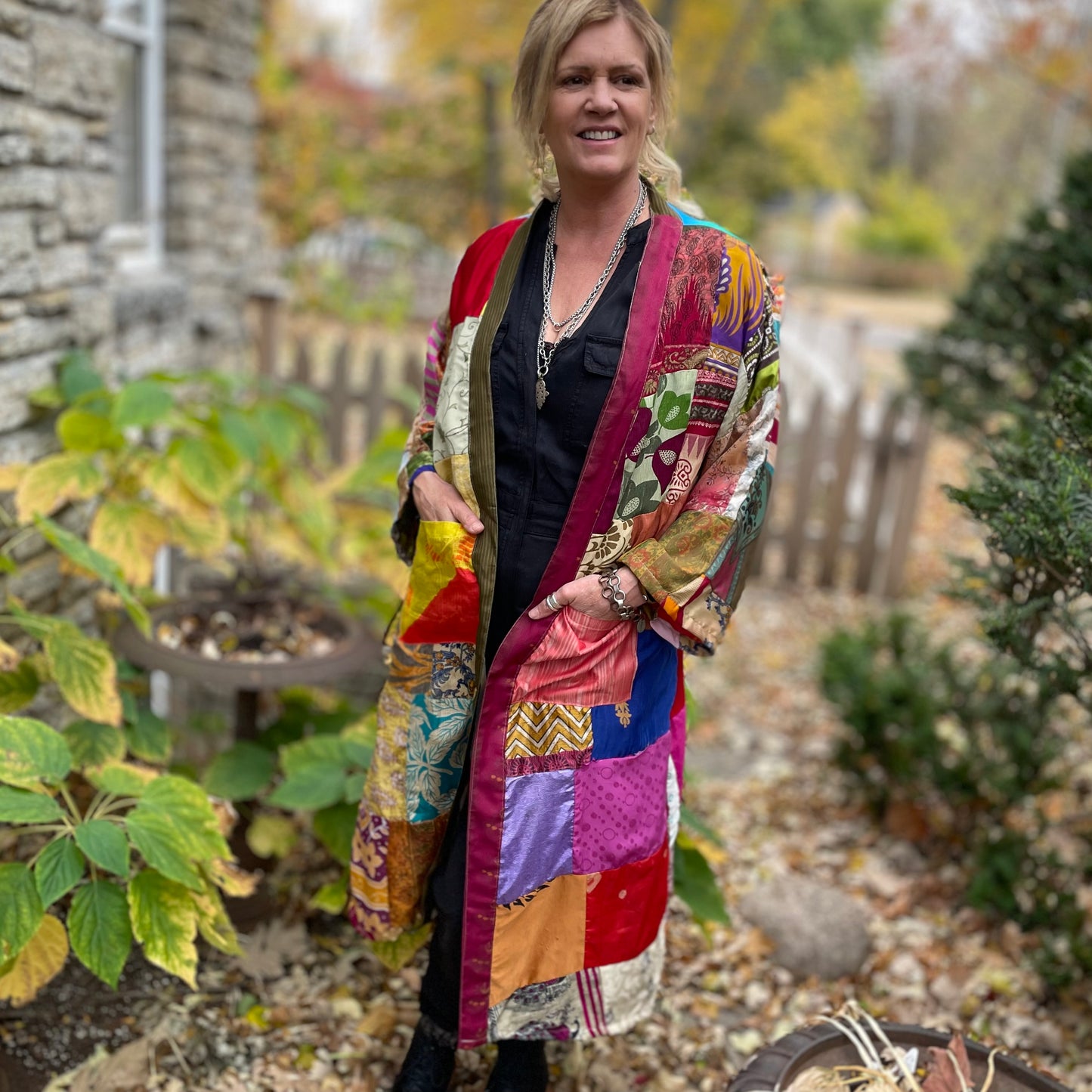 Vivian Patchwork Silk Sari Kimono Robe.