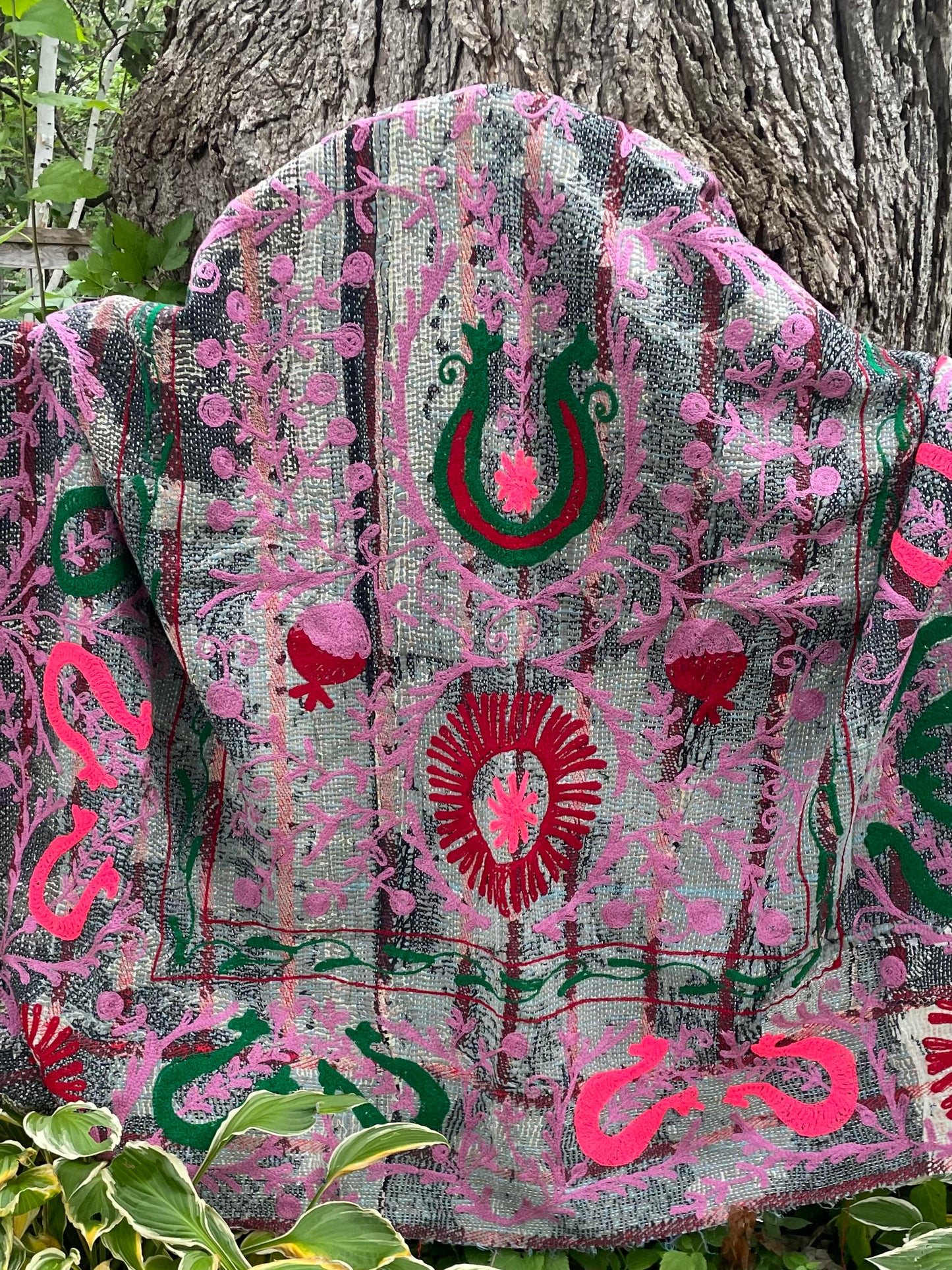 Rowena Reversible Embroidered  Kantha Quilt.