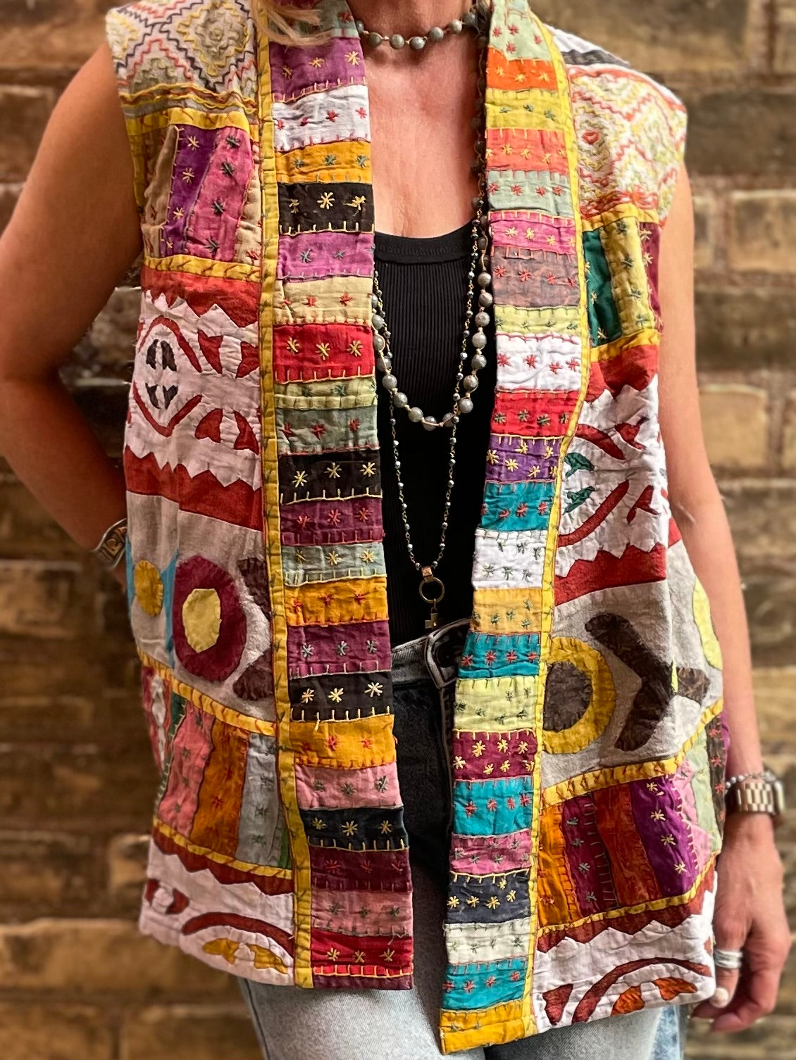 Dakota  Patchwork Hand Stitched Kantha Vest - Style 1