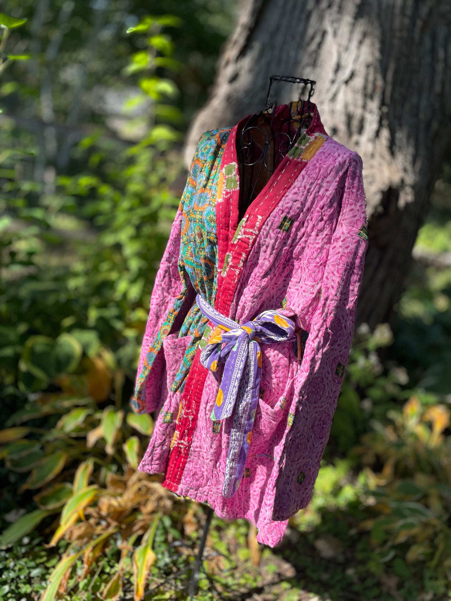 Wanderer Reversible Kantha Robe - Pink Red