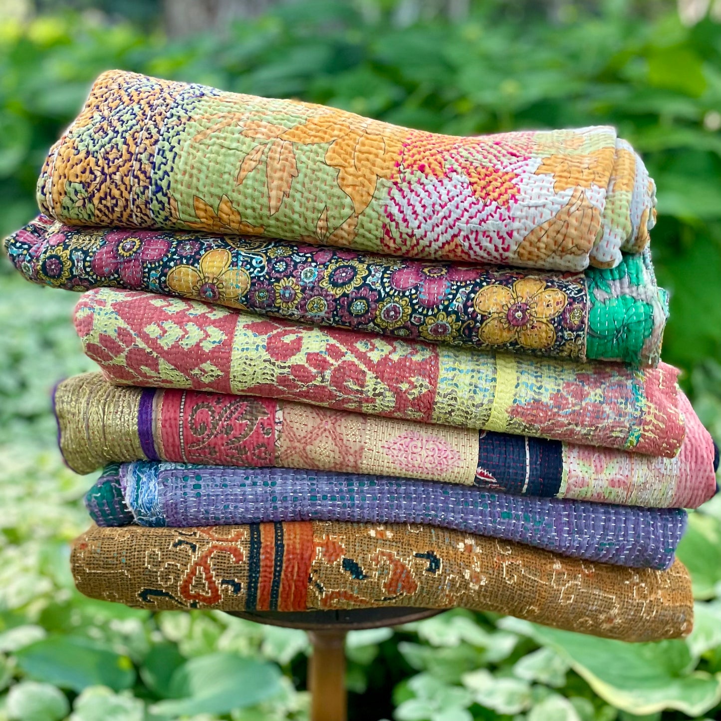 Theodora Reversible Kantha Quilts. Set of 6.