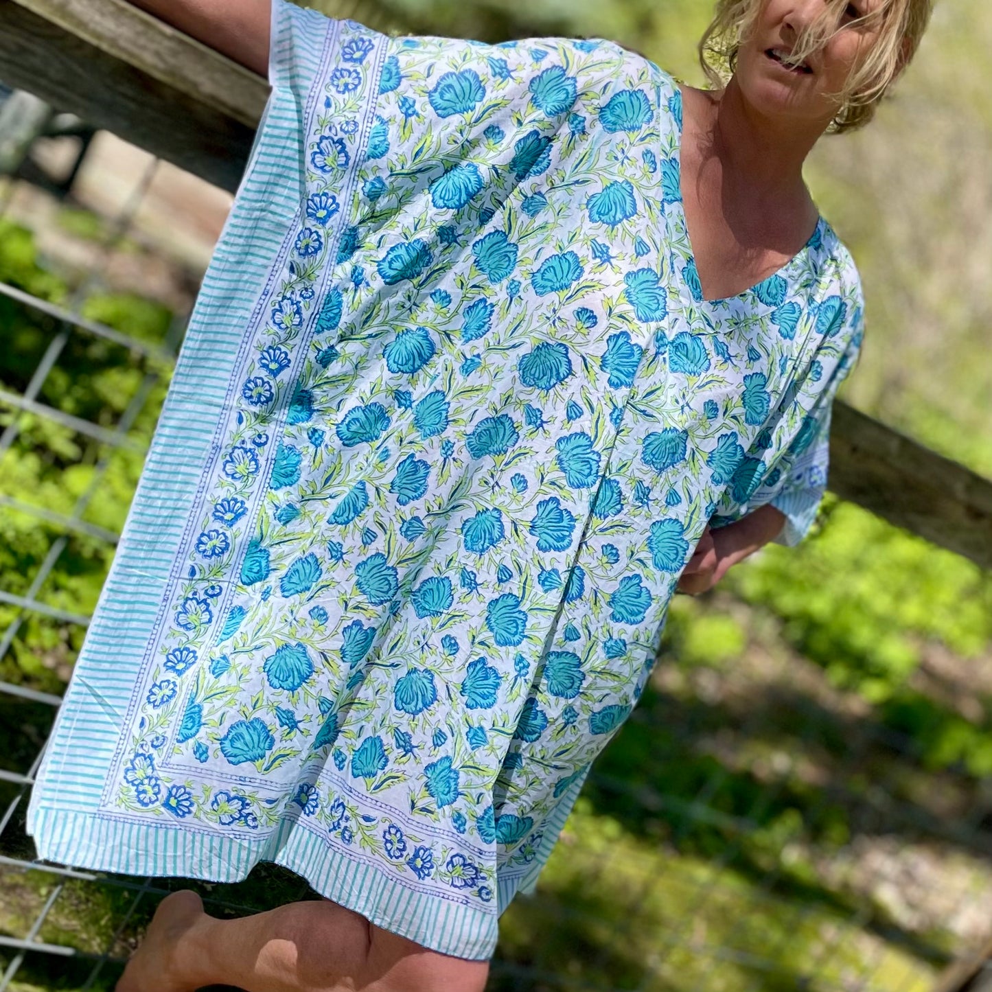 Boca Cotton Kaftan - Blue Floral