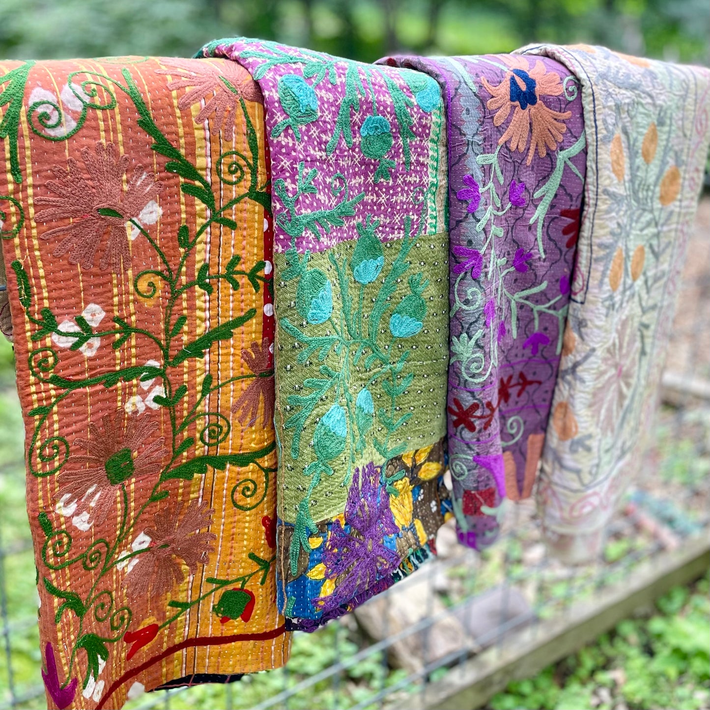 Rowena Reversible Embroidered  Kantha Quilt.