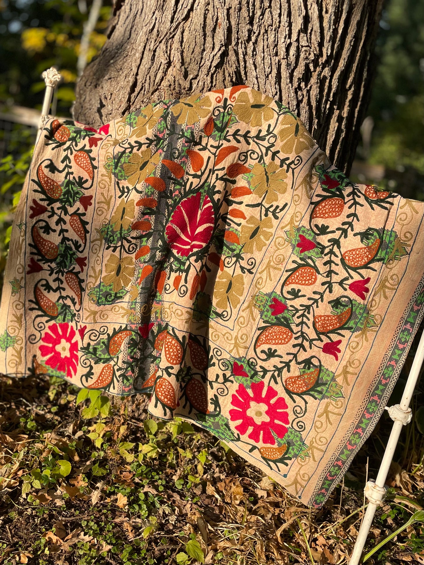 Rowena Reversible Embroidered  Kantha Quilt.