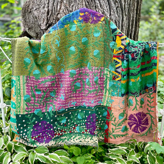 Rowena Reversible Embroidered  Kantha Quilt.