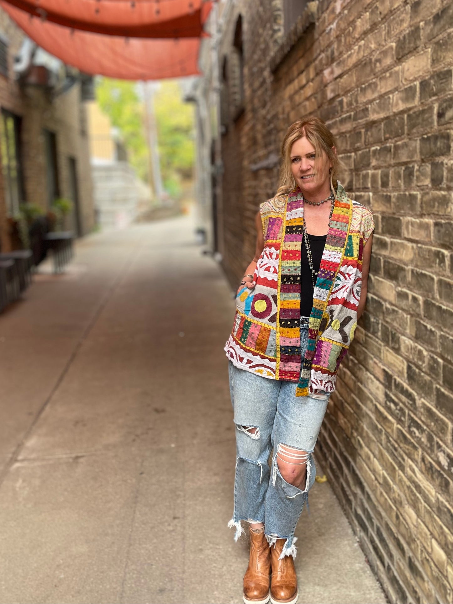 Dakota  Patchwork Hand Stitched Kantha Vest - Style 1