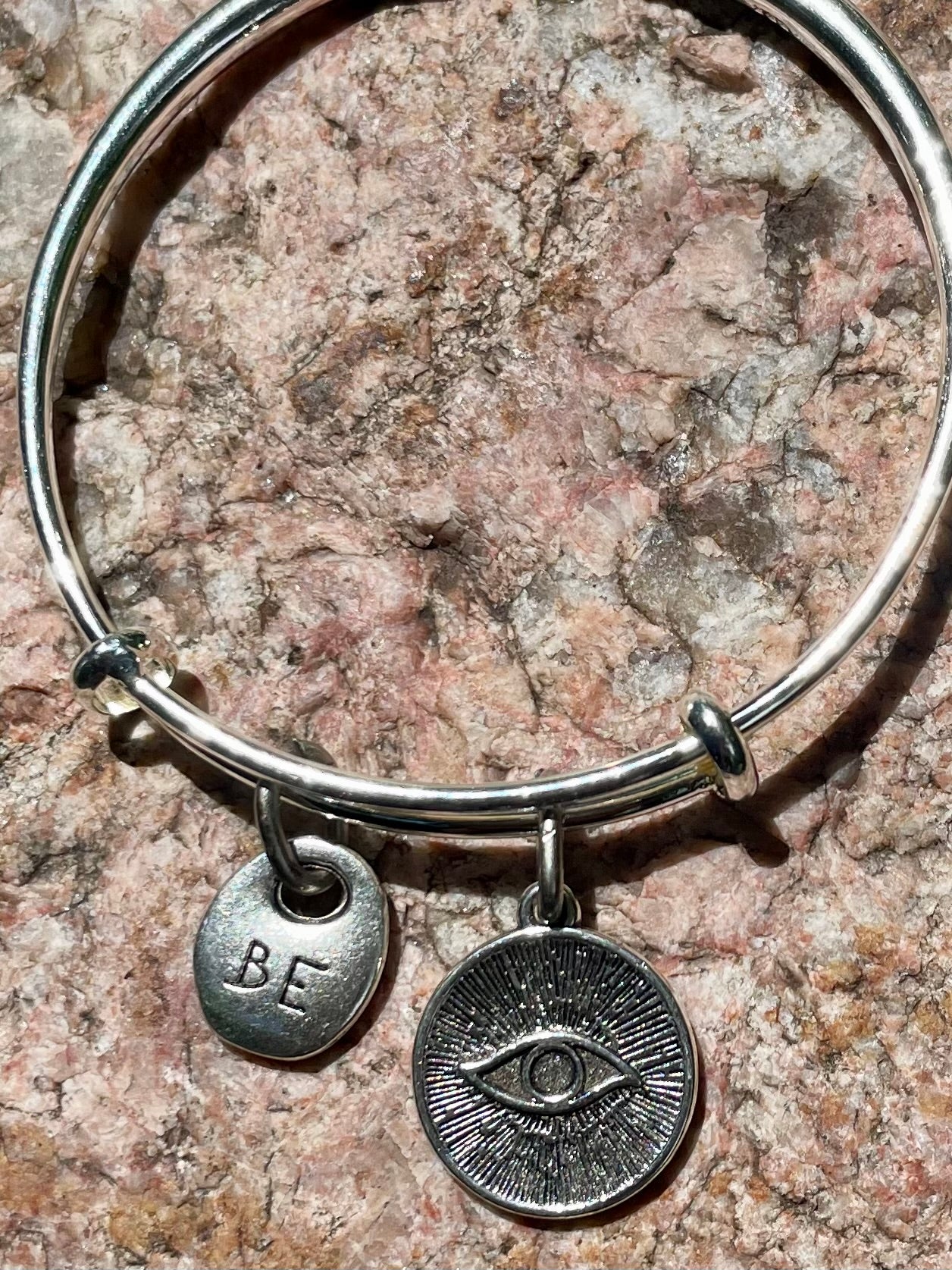 “Be” Silver  Bangle Charm Bracelet.