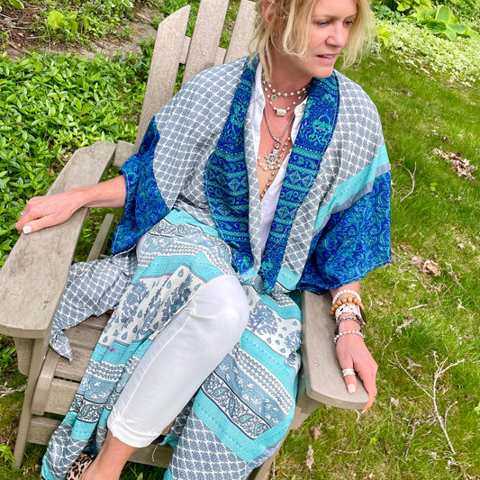 The Hey Delilah Silk Duster Kimono - Blue