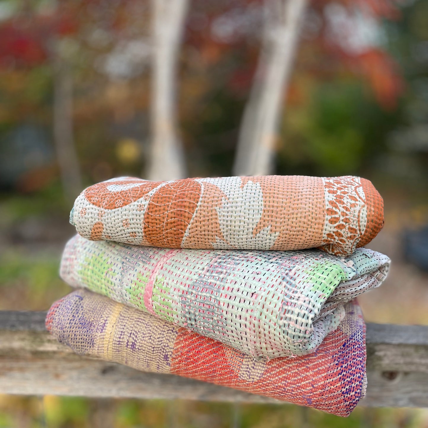 Theodora Reversible Kantha Quilts. Set of 3.