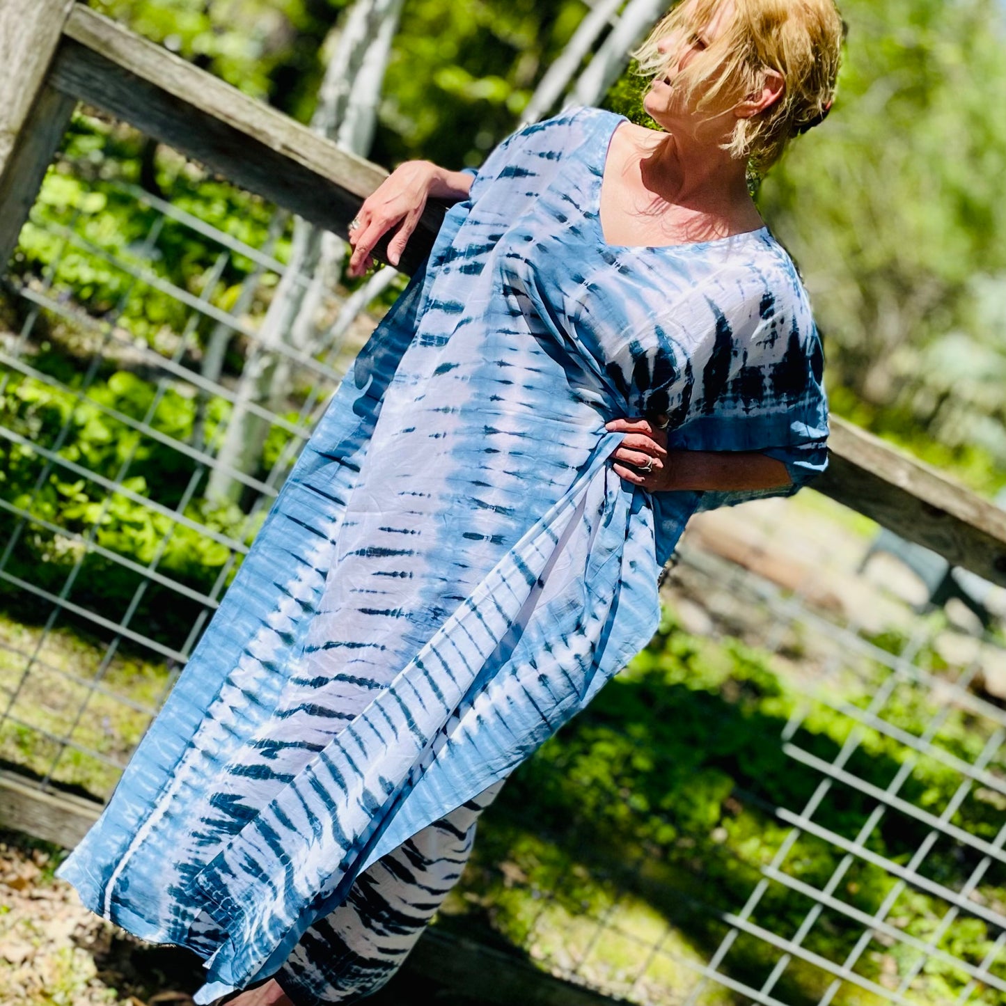 Boca Cotton Kaftan - Aqua & Navy