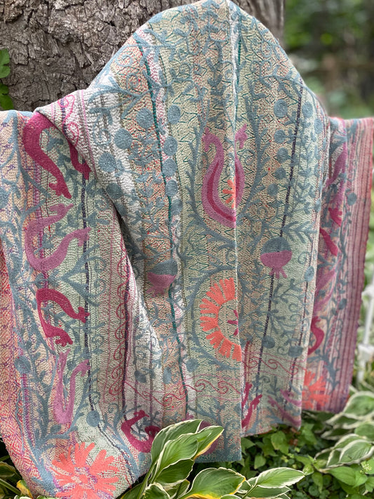 Rowena Reversible Embroidered  Kantha Quilt.