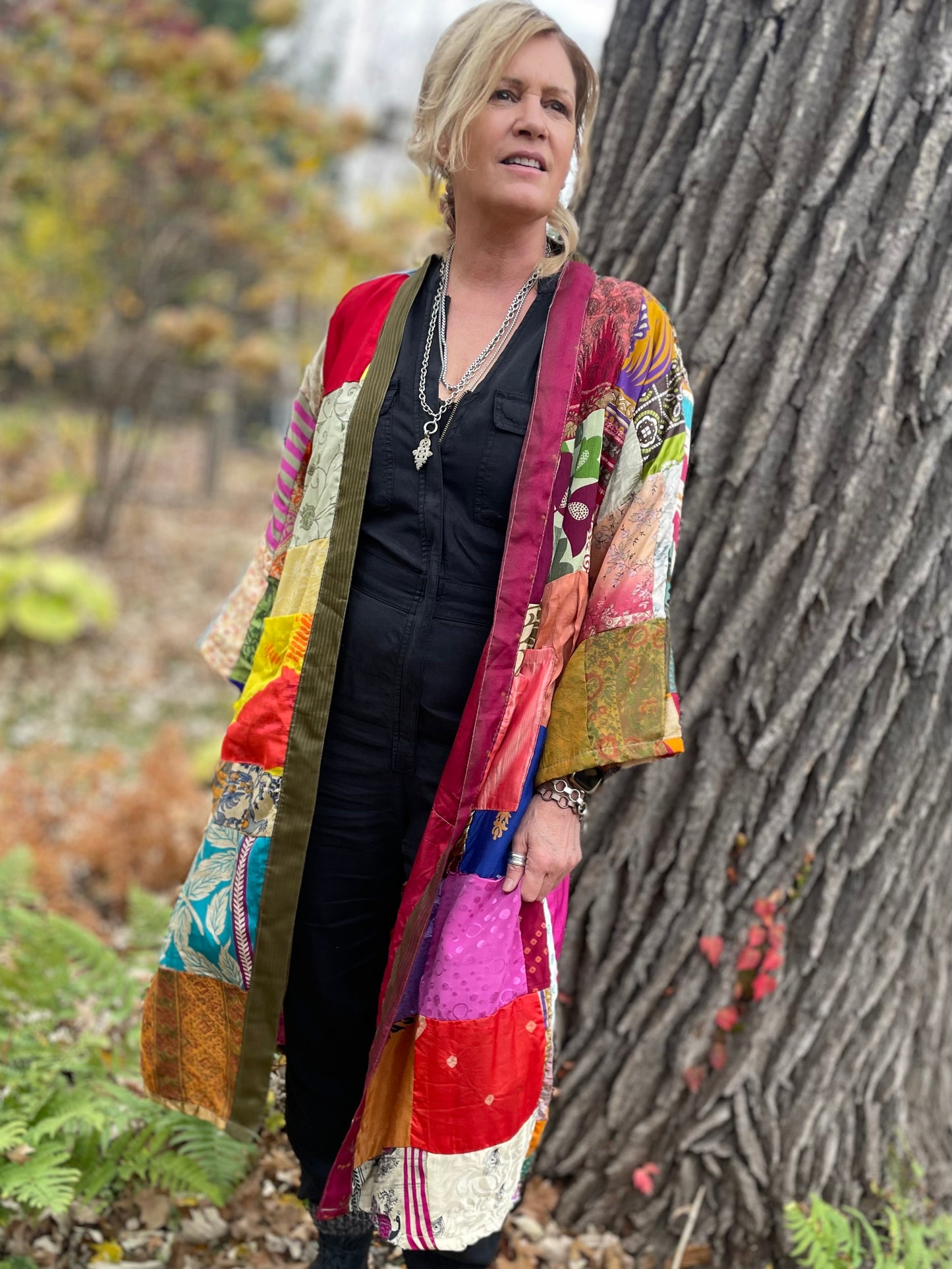 Vivian Patchwork Silk Sari Kimono Robe.