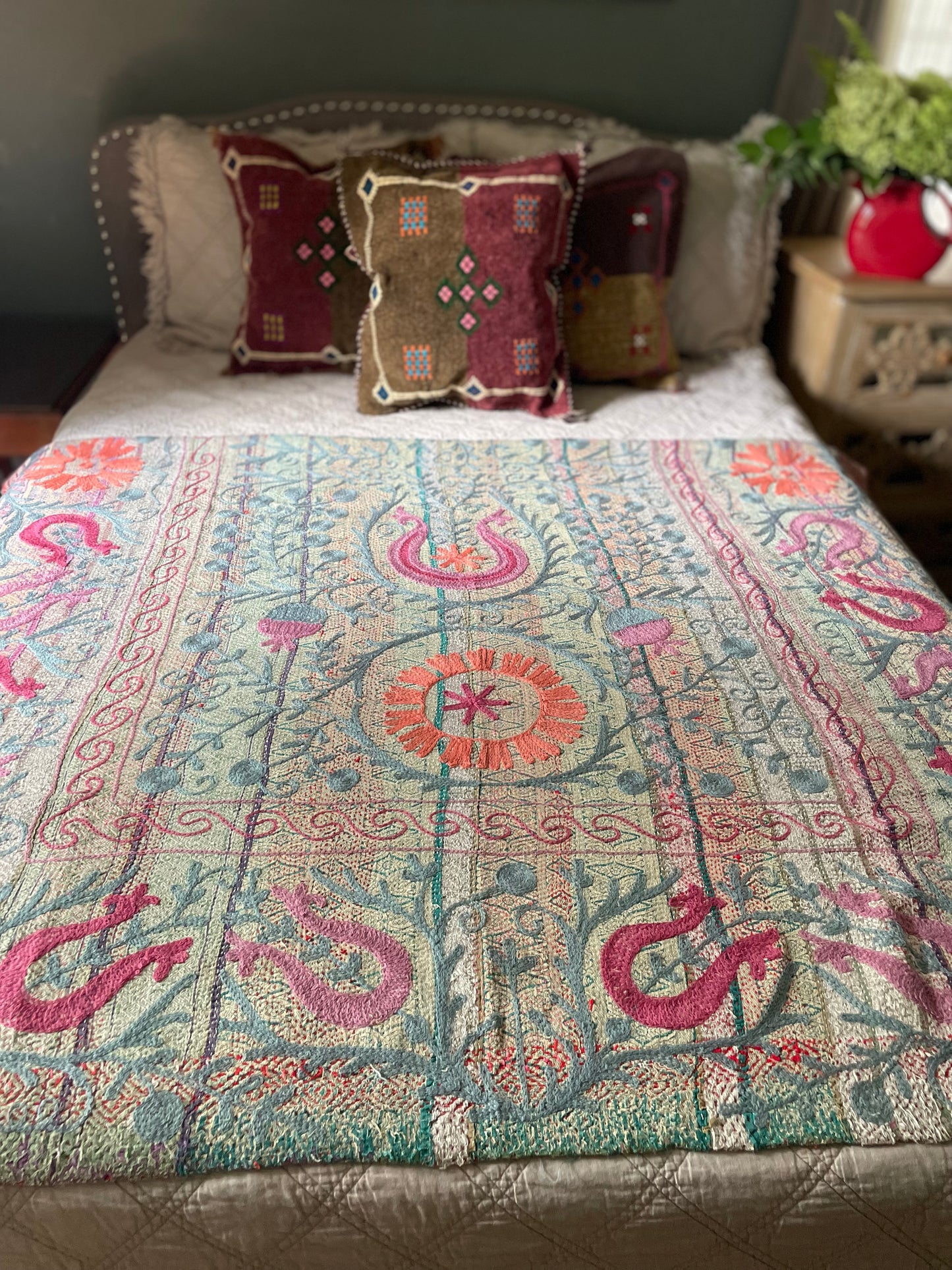 Rowena Reversible Embroidered  Kantha Quilt.