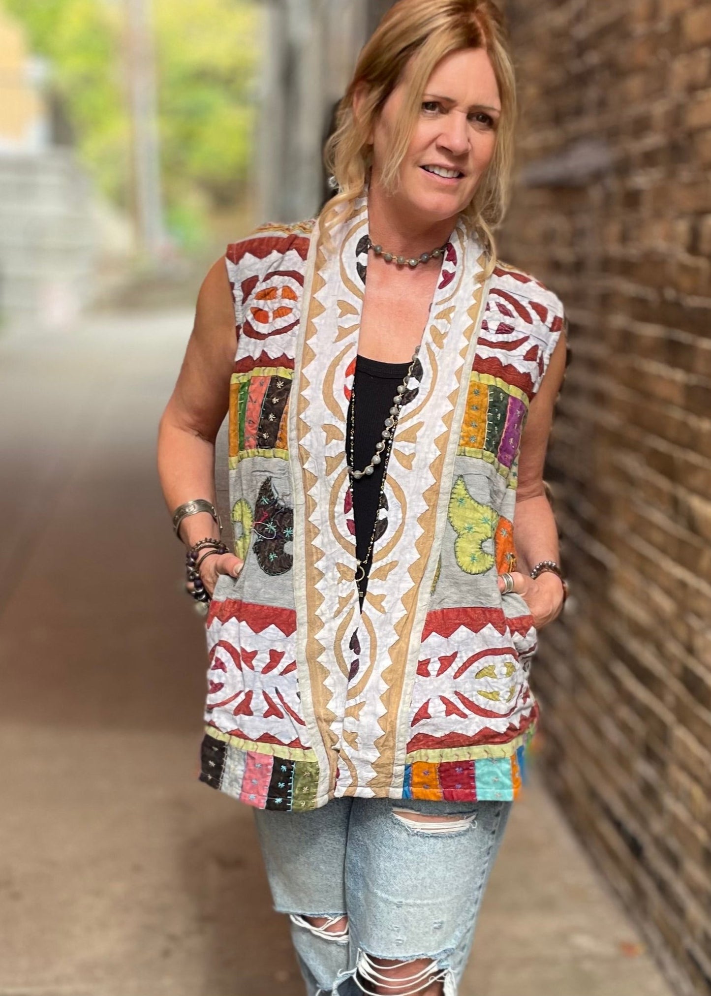 Dakota  Patchwork Hand Stitched Kantha Vest - Style 2