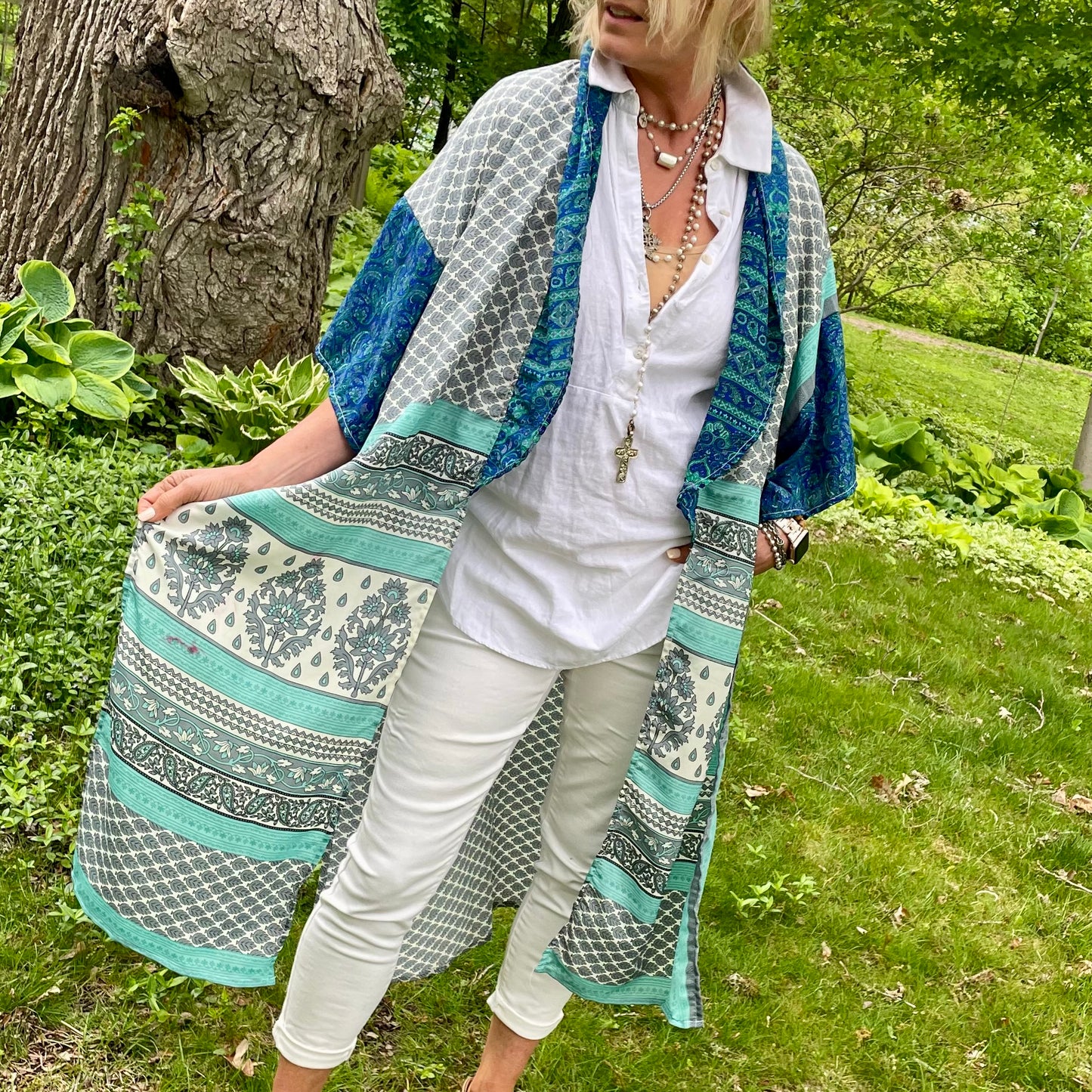 The Hey Delilah Silk Duster Kimono - Blue