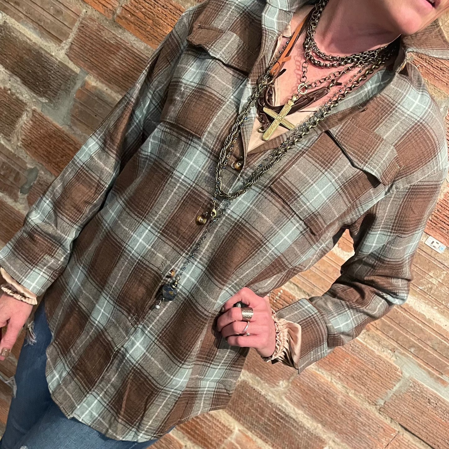 Petra Plaid Shirt - Green & Brown