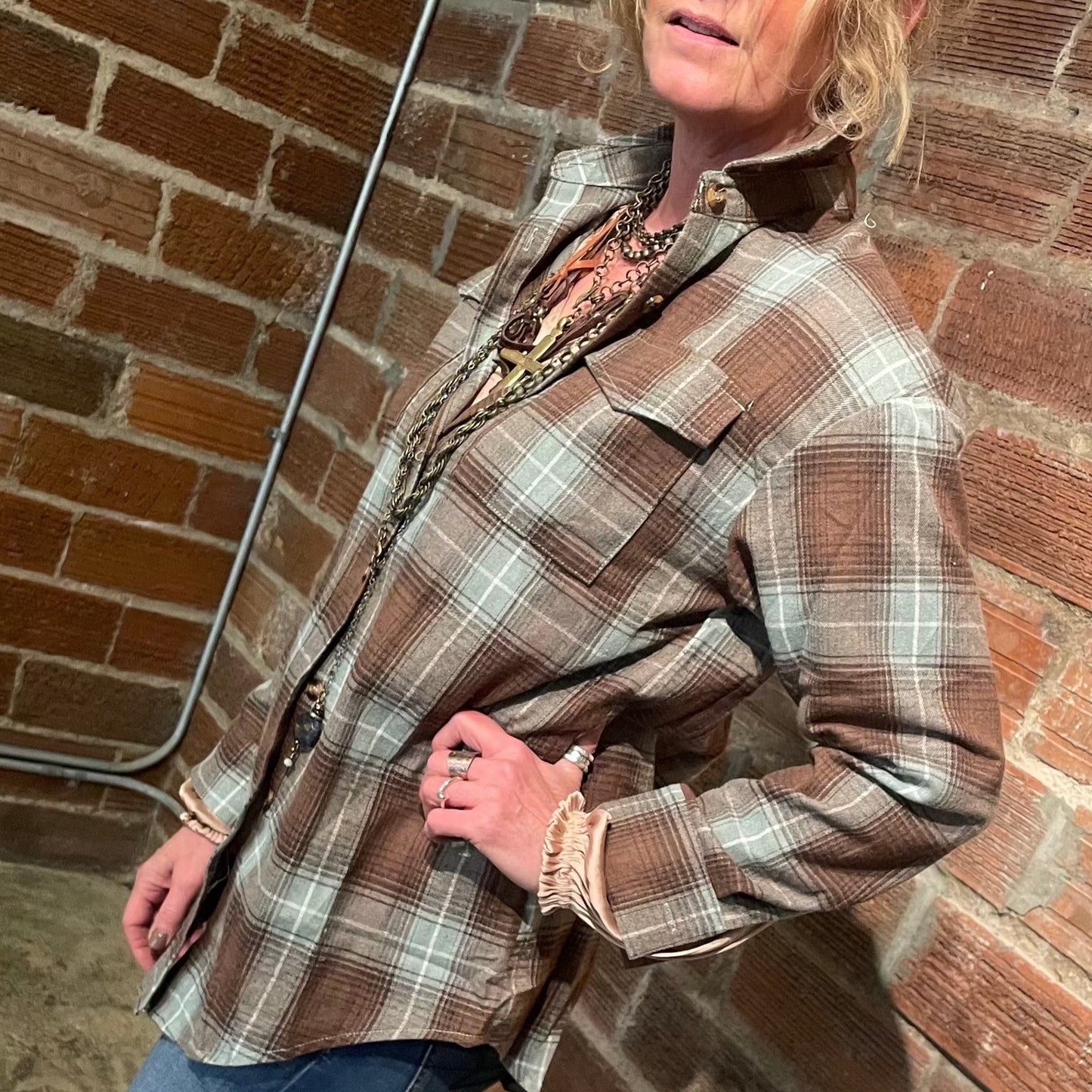 Petra Plaid Shirt - Green & Brown