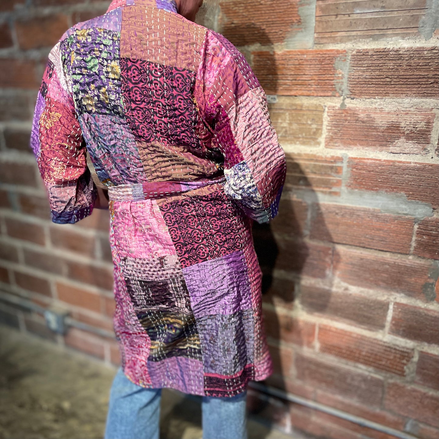 Cassidy Hand Stitched Reversible Silk Kantha Jacket - Purple