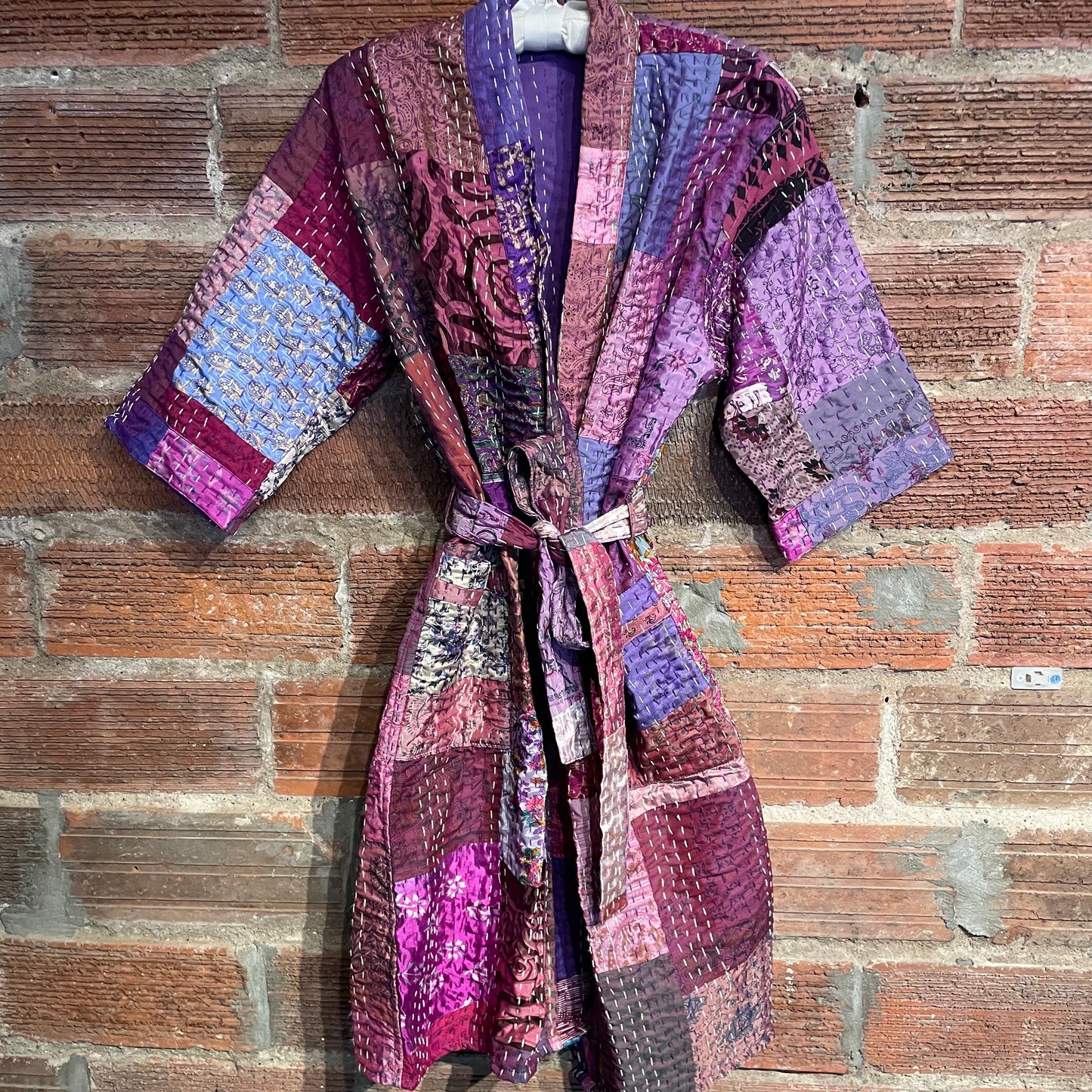 Cassidy Hand Stitched Reversible Silk Kantha Jacket - Purple