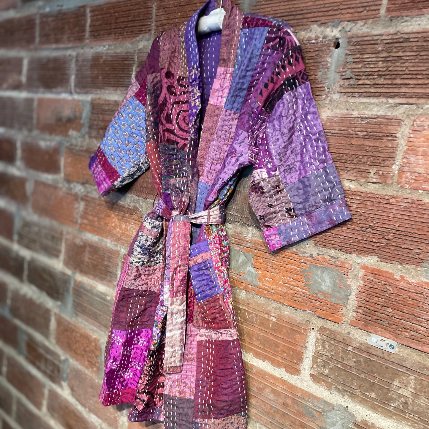 Cassidy Hand Stitched Reversible Silk Kantha Jacket - Purple