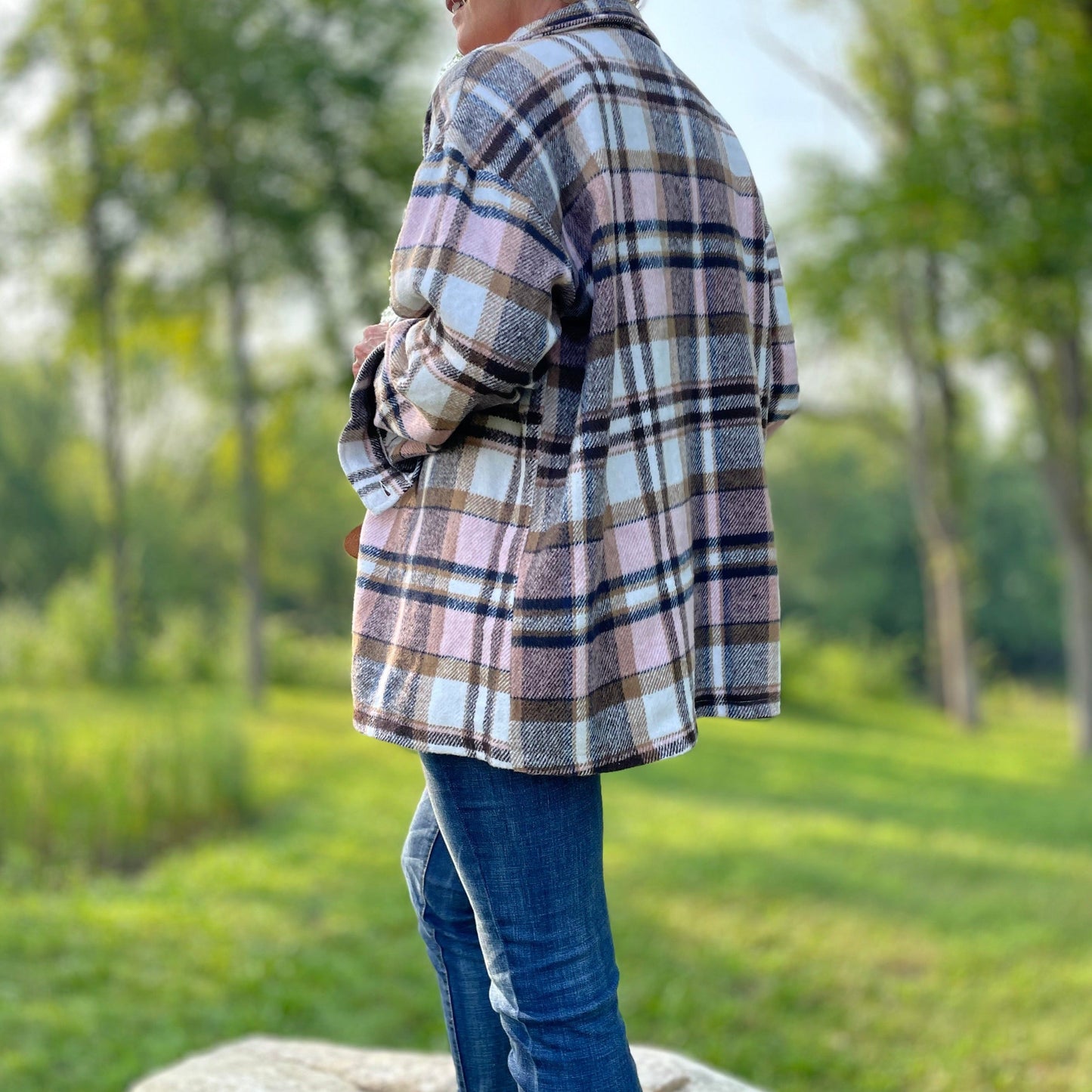 Plaid Shacket Flannel Shirt- Pink