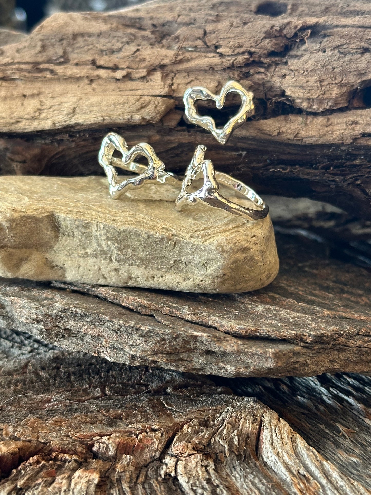 Hammered Heart Silver Ring