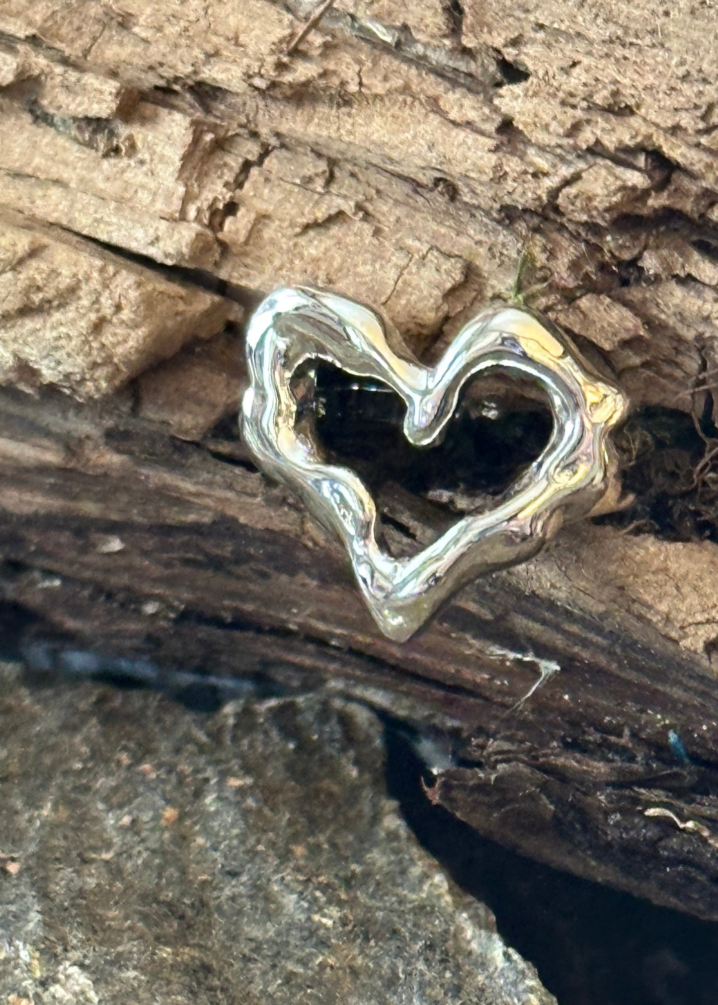 Hammered Heart Silver Ring