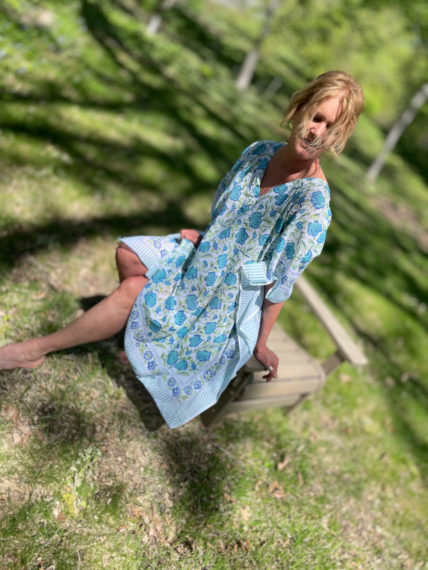 Boca Cotton Kaftan - Blue Floral