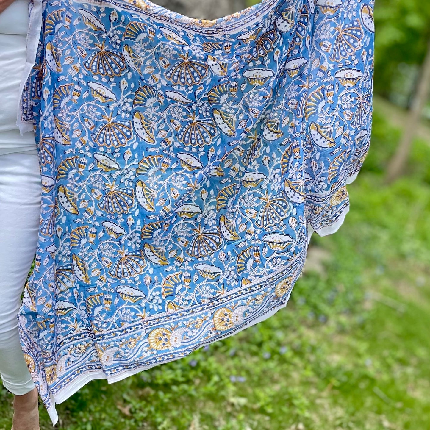 Kayla Cotton Sarong Scarf. Blue.